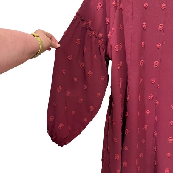 Umgee Burgundy Textured Polka Dot Long Sleeve Tunic Dress XL - Picture 5 of 6